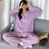 Homewear Inverno Impressão de Algodão Sweetheart Pajamas Set Mulheres Lounge Set Pijama Sleepwear Nightwear Pijama Mujer 211112