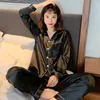 Silk Couple's Pajamas Set Long Sleeve Soft Solid Shiny Pajama Women Oversized Mens Sleepwear Nightgown Spring Home Clothing 210524