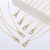 Minimalist CZ Zircon A-Z Letter Alphabet Pendant Chain Necklace Fashion Punk Gold Crown Crystal Women Men Initial Name Jewelry