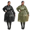Vrouwen jassen winterjas jas lederen mesh patchwork mode meisje vintage bovenkleding lange mouw trendy chique partij top 210525