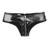 Vrouwen Rits Kruis Wetlook Slips Slipje Onderbroek Lingerie Glanzend Zwart PU Lederen Thongs Bikini Volwassen Erotisch Sexy Ondergoed W341M