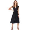 Zomerjurk vrouwen mouwloze casual streep jurken v-hals bangage midi jurk vrouwelijke knielengte vintage sundress voor dame 210507