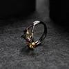 Kluster Ringar Gems Ballett 925 Sterling Silver Handgjord Justerbar Statement Ring Natural Rhodolite Garnet Flower Buds Bird for Women