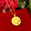 Cirlcle folha design 18k ouro amarelo enchido cadeia de pingente redondo para as mulheres menina