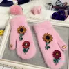 Fingerhandschuhe Damen Winter bunt Kristall Blumen Design Pelz Mode Handwärmer Marke