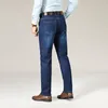 Heren jeans klassieke stijl slim bedrijf mannen kantoor werk dragen broek rechte denim broeken casual dagelijks losse grote maat elastische fleece