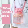 Grote drinkwaterfles cup voor meisje sport drinken fles voor water buiten stro waterfles flessen met riem BPA gratis 211013