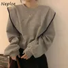 Hit Color Patchwork Loose T Shirt Women O Neck Long Sleeve Causal Tees Spring Simple Ol Feminino All Match 210422