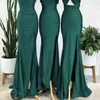 Dark Green Mermaid Bridesmaid Dresses Long Silk Satin Pleated Maid Of Honor Gowns Sexy Side Slit Wedding Guest Party Dress Backless Formal Wear 2023 Fashion AL9407