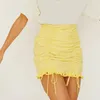 Skirts Elegant Yellow Lace Trim Mini Skirt Women Summer High Waist Back Zipper Ruched Streetwear Bottoms 2021