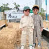 Koreanischer Stil Frühling Herbst Jungen Mädchen Mode einfarbig übergroße Einteiler Kinder Langarm Jumpsuits 1-6Y 210508