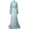 2021 Mermaid Prom Kleider Kleider Langarm Juwelene Sweep -Zug Spitze 3d Blumen muslimisch formale Abendkleider Besonderes Anlass Kleid7159208