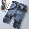 Summer Men's Slim Fit Short Jeans Fashion Cotton Stretch Vintage Denim s Grey Blue Pants Male Brand Clothes 210714