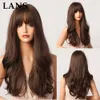 LANS Long Chestnut Color Ombre Wigs Natural Brown Wavy Synthetic Wave Hair Wig for Women High Temperature Fiber Layered Daily9501828