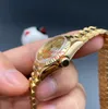 럭셔리 여성 시계 로마 다이아몬드 다이얼 69178 26mm 큰 돋보기 방수 자동 옐로우 골드 스틸 팔찌 클래식 사파이어 시계