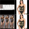 Mulheres Swimwear Vestuário Mulheres Verão Beach Bikini Spaghetti Strap Backless Sexy Um Piece Playsuits Letras de Ouro Biquinis Dro YC0Cl