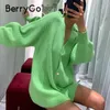 BerryGo Casual Decote em V Cardigan Kimono Cardigan Mulheres Outono Inverno Lanterna Sleeve Botão Feminino Streetwear Blusas 211007