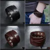 Charm Drop Lieferung 2021 Punk Echtes Leder Armband Für Männer Breite Vintage Wrap Armbänder Weiblich Männlich Trendy Schmuck Acx5Q