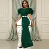 Vert foncé sirène robes de bal pour les femmes côté fendu longue Satin formelle robes de soirée à manches courtes Simple robe de soirée de célébrité