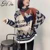 H.SA suéteres de mujer falsos 2 piezas suéter de punto de gran tamaño jerséis de dibujos animados Chic Harajuku niñas suéteres Pull Femme 210716