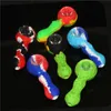 silicone Mini Spoon Hand Pipe bee Colorful Small Pyrex Oil Burner Glass Straight Tube Colored Smoking Pipes