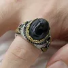 Cluster Rings Turkey Jewelry Men Ring With Natural Agate Stone Pure 925 Sterling Silver Vintage Crown For Women Male Gift Black CZ
