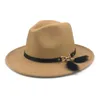 Brede runder fedora cap met bontgordel trilby hoeden vrouwen elegante hoed winter herfst vintage vilt caps jazz panama sh20049