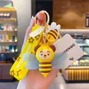 Cute insect Cartoon bee Keychain Fashion geometric honeycomb bee Girls Phone Bag Bacpack key ring chain bumblebee Gift G1019