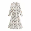 PUWD Sweet Women V Neck Elastic Waist Dress Spring Fashion Ladies High Country Style Female Printed Casual 210427