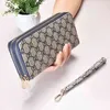 Cartera con cadena, exquisita cremallera larga para mujer, con doble cremallera, con cambio de gran capacidad, monedero de negocios simple