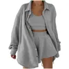 Kvinnors TrackSuits 2021 Fashion Sweater Tre-Piece Solid Färg Casual Loose Jacket Vest Shorts Home Street Style Suit