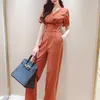 シンプルなジャンプスーツ女性夏の韓国のファッション全長半袖ボタン女性服オフィスレディ210604