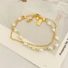 Fashion Natural Pearl Gold Chain Two Layer Bracelet Jewelry Wedding Accessories Couple Bracelet CX220302
