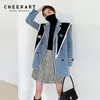 2 Piece Winter Wool Coat Tweed Jacket Fashion Women Blue Double Breasted Designer Overcoat 210427