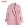 Blazer doppiopetto rosa da donna Cappotto Tasche a maniche lunghe vintage Capispalla femminile Chic Veste Femme BE531 210416
