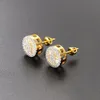 Mode unisexe 18 carats jaune blanc plaqué or complet Bling CZ pierre vis rondes boucles d'oreilles pour hommes femmes beau cadeau