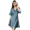 Kobiety Sleepwear Sexy Kobiety Satin Silky Nightgown Half Sleeve Haft Nightdress Bielizna Plus Rozmiar S M L XL XXL Kobiet Nightie