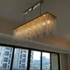 Moderne Glanz Gold Stahl E14 Led Pendelleuchten Esszimmer Rechteck Luxuriöse K9 Kristall Lampe Tisch Droplight Lampen