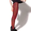 Femmes Stripe Leggings Slim Skinny Blanc Noir Rouge Rose Jaune Rayé Printemps Été Running Gym Pantalon Extensible Pantalon 211108