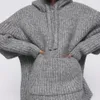 Kausal Kvinnor Solid Grå Tröjor Mode Damer Lösa Stickade Hoodies Streetwear Kvinna Chic Pocket Hooded Pullovers 210520