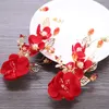 Coiffures 1 pièces / 1 paire accessoires de cheveux chinois épingles à cheveux pour femmes fleur rouge pinces de mariée Barrette mariée coiffure de mariage bijoux