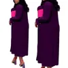女性プリーツドレス長袖oネックルーズパッチワーク春秋大型アフリカの女性ファッションvestidosローブxl 210416