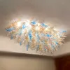 Modern Flower Led Ceiling Lights Living Dining Room Bedroom Hand Blown Glass Chandelier Ceiling Light Fixtures Blue Amber White Clear Color 64 by 40 Inches