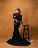 2021 Plus Size Arabic Aso Ebi Black Sparkly Mermaid Prom Dresses Pärled Sheer Neck Sequined Formal Evening Party Second Reception 1350340