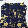 Vintage jaune imprimé floral dos fermeture éclair femmes robe en mousseline de soie vestidos vacances marine spaghetti sangle midi robe 210520