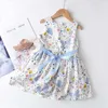 Oso líder niñas vestido de moda flores de verano niños sin mangas traje bebé elegante fiesta traje niños vestidos 3 7y 210708