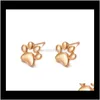 Boucles d'oreilles à tige Bijoux Creux Pet Chat Chien Patte Imprimer Boucle D'oreille Femmes Fille Mode Chiot Mémorial Minimaliste Animal Empreinte Stud X