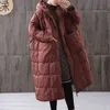 Femmes lâche Long manteau 90% canard doudoune hiver femme grande taille pardessus couture à capuche Parka 211216