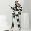 Autumn and Winter Professional Women's Pants Two-piece Slim Temperament Striped Long Sleeve Ladies Jacket Casual Trousers 210527