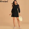 Elegant Kvinnor Klänning O Neck Tre Kvartär Ärm Slim Party Night Sexig Mini High Waist Fashion Office Lady Black Vestidos 210513